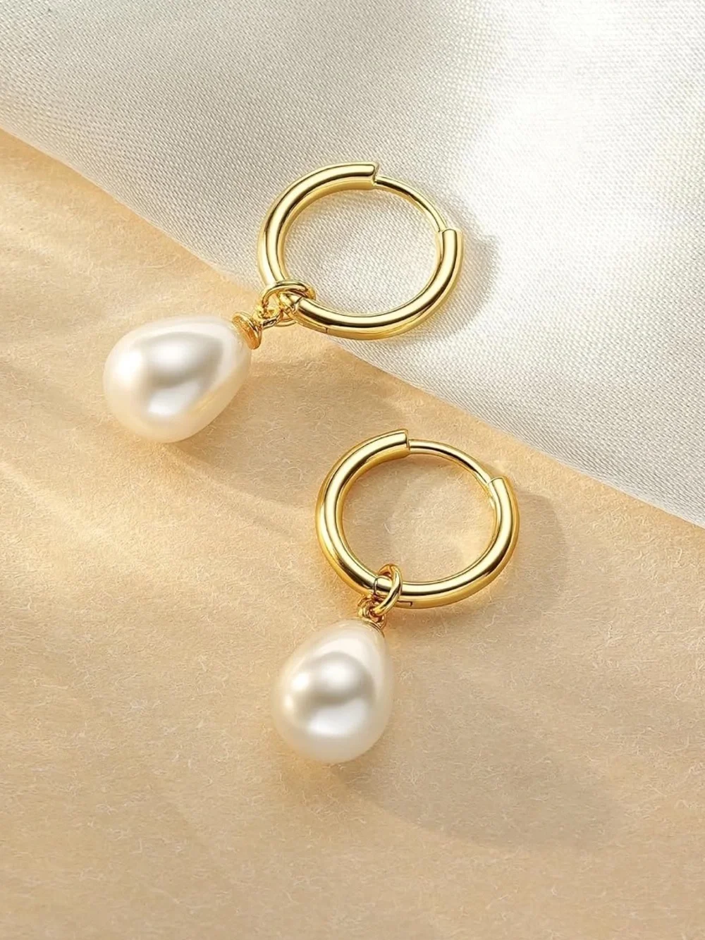 Anthropologie Gold Tone Hoop Earrings with White Pearl Drop